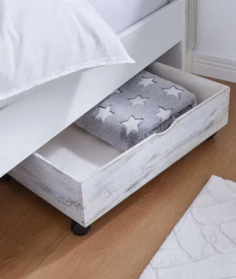 Produktbild von Bettschublade "Shabby" Bettkasten Schublade mit Rollen, weiß, Bettschubkasten