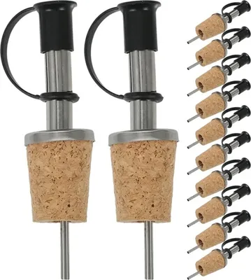 Immagine prodotto di set di 12 versatori per bottiglie in acciaio inox con tappo protettivo e tappo di sughero | versatore per vino con tappo | dispenser con tappo | versatore per liquori | tappi per bottiglie di olio | versatore per grappa