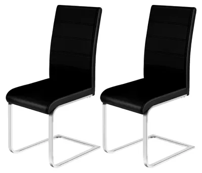 Produktbild von Esszimmerstühle 2er Set, Schwingstuhl, Freischwinger, Küchenstuhl, Polsterstuhl, hohe Rückenlehne, Kunstleder, für Esszimmer, Küche, Wohnzimmer, Büro, Schwarz