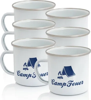 Obrázek produktu pro CampFeuer smaltovaný hrnek (6 kusů) | 350 ml | Smaltovaný hrnek pro kempování, outdoorové aktivity