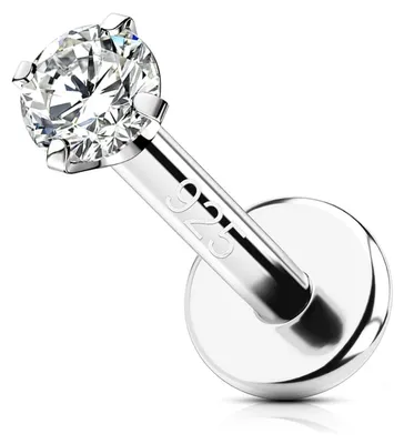 Productafbeelding van Helix piercing sieraden, zilver 925, 16G, 6mm met 2,5mm CZ steen, met binnengewind, voor oorbel piercing, tragus, conch, labret, zilver, geschikt voor dames en heren