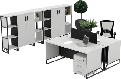 Produktbild von Weiße Bürogarnitur Holz Schreibtisch Regalschränke Rollcontainer