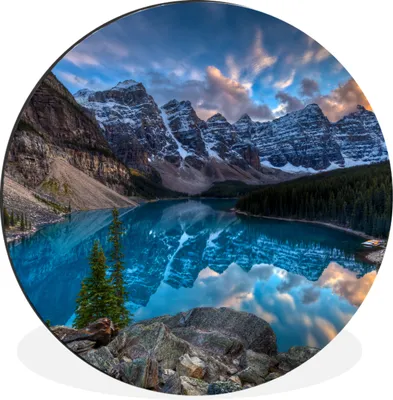 Produktbild von MuchoWow® Aluminium Wandkreis Dämmerung am Moraine Lake in Kanada Ø 60 cm Wanddeko Modern Wohnzimmer - Wand Kreis - Wandbild - Schlafzimmer - Aluminium Bild - Kinderzimmer - Wohnzimmer Dekoration - Wandschmuck