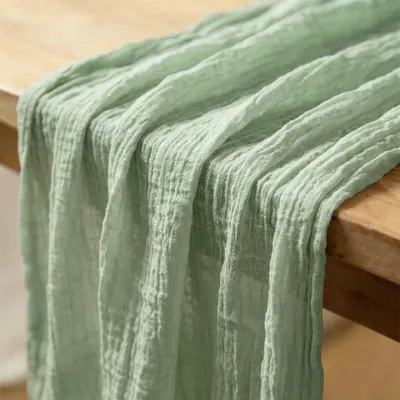 Produktbild von Mode Boho Käsetuch Gaze,Salbeigrün,80x300cm Tischläufer Eukalyptusgrün Käsetuch Tischläufer,Waschbar Tischband,für Babyparty Taufdeko Geburtstagsfeiern Jugendweihe,Schulkind,Valentinstag