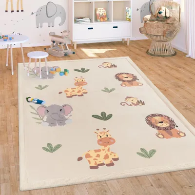 Produktbild von Kinderteppich waschmaschinenwaschbar Tiere Kinderzimmer schmutzabweisend Mehrfarbig Rechteckig 120x160 | 100% Polyester | Florhöhe: 20 mm