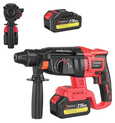 Image de Perceuse-marteau sans fil - Marteau-perceuse combiné SDS-Plus - 21 V - Sans balais - 3 fonctions - Puissance de perçage : 26 mm - 2 batteries