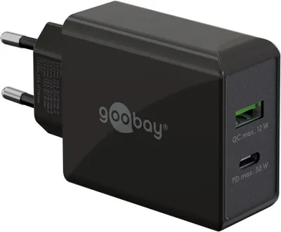Produktbild von Dual-USB-C Schnellladegerät, USB-C PD, geeignet für Geräte mit USB-C oder USB-A Anschluss, lädt bis zu 4x schneller als Standardladegeräte