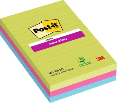 Obrázek produktu pro Post-It 7100235020, Obdélník, Modrá, Zelená, Růžová, Papír, 101 mm, 152 mm, 90 listy