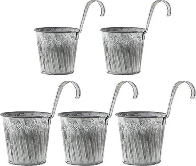 Image de Pots de fleurs suspendus - lot de 5 pour le jardin et le balcon, avec des motifs floraux rétro