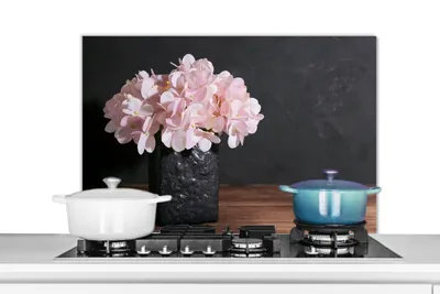 Produktbild von KitchenYeah® Spritzschutz Küche - Küchenrückwand - Wandschutz für Herd und Spüle - Stilleben - Hortensie - Rosa 80x55 - Alu-Dibond (Alternative zum Spritzschutz aus Glas) - Hitzebeständig - Herdsprit