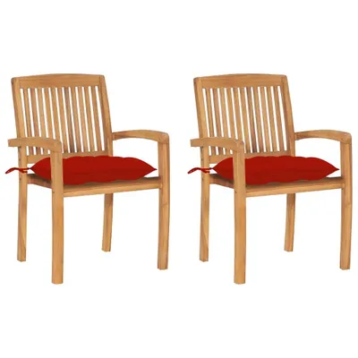 Image de Chaises de jardin lot de 2 et coussins rouge Bois teck massif