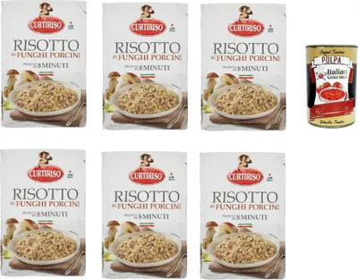 Produktbild von Curtiriso Risotto funghi porcini, Risotto mit Porcini -Pilze, fertiggerichte mit natürlichen Zutaten, 100% italienischer Reis, 6x 175g + Italian gourmet polpa 400g