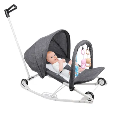 Produktbild von Babywippe mit Schiebegriff und Moskitonetz 4-fach verstellbar, zusammenklappbar Grau