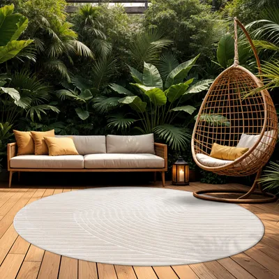 Image de Tapis d'extérieur Résistant aux intempéries Balcon Salon Scandinave Boho Unicolore Taille 160 cm Rond