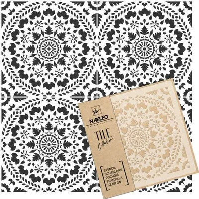 Produktbild von Tile Fliesen Schablone zum Malen 30x30 cm, Azteca Ethnic Triangle Geometrisch, Kunststoff Wiederverwendbare Bodenschablone DIY