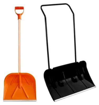 Produktbild von 2er Set Schneeschieber mit Rädern und Kunststoffschaufel - Groß, aus robustem Material, mit Aluminiumkante - 80x140cm, Schwarz/Orange