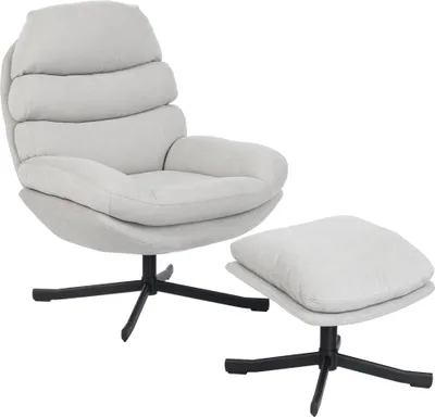 Produktbild von HOMCOM Relaxsessel mit Hocker Sessel Loungesessel mit Chenille-Optik Cremeweiß