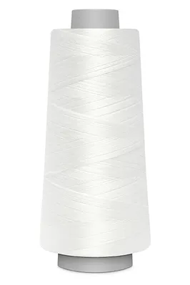 A white spool of thread on a white background.