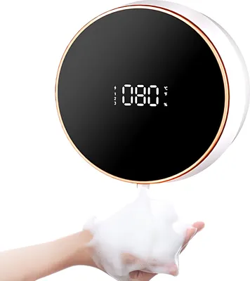 Obrázek produktu pro Automatický dávkovač pěnového mýdla na ruce, bezdotyková montáž na stěnu, bez vrtání, 300 ml, multifunkční dobíjecí dávkovač pěnového mýdla s LCD displejem, nastavitelné 3 úrovně, pro koupelnu, kuchyň, prádelnu