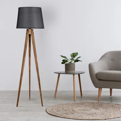 Produktbild von Opviq, Tripod Yanık Lambader Pramit Hasır Siyah Abajurlu, Stehlampen, Braun, Tannenbaum, 45 x 45 x 160 cm