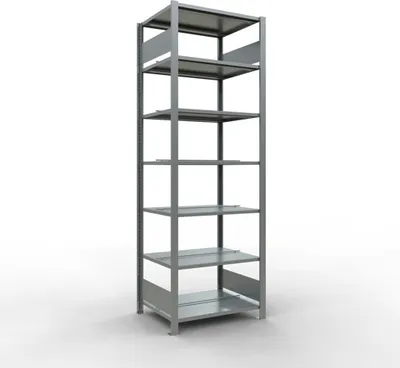 Produktbild von Schulte Büro-Fachbodenregal MULTIplus150 Stecksystem mit Mittelanschlag | Grundregal | Fachlast 150kg | 230x75x60cm | 7 Ebenen | Beidseitig nutzbar | Verzinkt