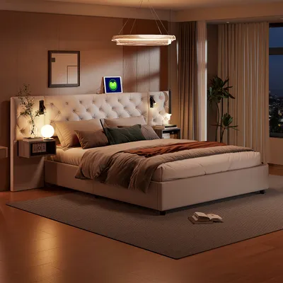 Immagine prodotto di CDGlobal letto imbottito 140x200cm con USB, letto giovanile letto matrimoniale con rete a doghe e contenitore, letto contenitore con LED, lino, grigio