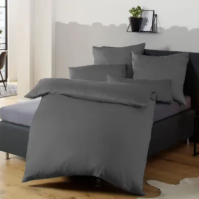 Produktbild von Bettwäsche Set 155x220 Anthrazit Mikrofaser bügelfrei Reißverschluss