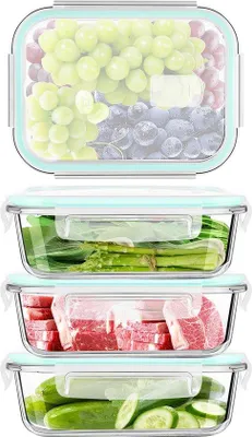 Immagine prodotto di Contenitori per alimenti in vetro con coperchio, 8 pezzi (4 contenitori + 4 coperchi) - Contenitori in vetro con coperchio adatti al microonde, alla lavastoviglie e al congelatore - Contenitori per alimenti in vetro con coperchio adatti al microonde e alla lavastoviglie