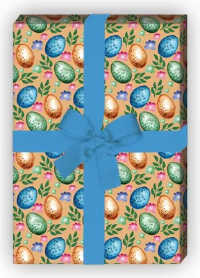 Produktbild von Edles gemaltes Oster Geschenkpapier mit bunten Ostereiern, beige - G8074, 32 x 48cm
