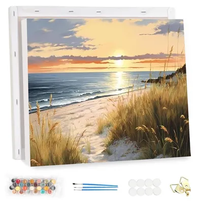 Produktbild von Malen nach Zahlen Set Erwachsene mit Rahmen Landschaft Seaside 40x30cm Acrylfarben Pinsel DIY
