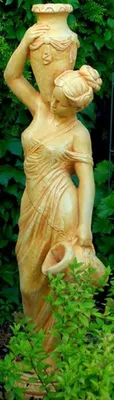 Image de Casa Padrino Gargouille Art Nouveau Sculpture Femme avec cruches Beige 34 x H. 139 cm - Décoration de jardin Baroque & Art Nouveau