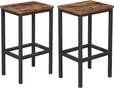 Obrázok produktu pre BEGRYF stolička barová stolička sada 2 - kuchynská stolička vysoká 65 cm, vzhľad vintage dreva, čierny kovový rám, robustné barové stoličky bez operadla