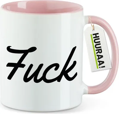 Produktbild von Huuraa Kaffeetasse Fuck englisch Schriftzug 330ml Rosa Keramik Kaffeebecher Geschenkidee
