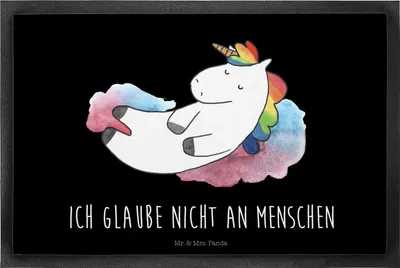 Produktbild von Mr. & Mrs. Panda Schmutzfangmatte Einhorn Wolke 7 40 x 60 cm - Schwarz - Geschenk, fußmatte, Realität, Schmutzmatte, Einhörner, Schuhabstreifer, Schmutzfänger, Unicorn
