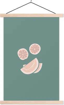 Produktbild von MuchoWow® Textilposter Sommer - Obst - Pastell 60x90 cm mit holzfarbenen Rahmen - Textil