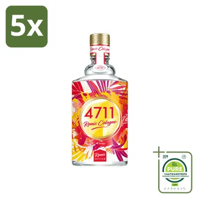 Productafbeelding van 5 x 4711 Remix Cologne Eau de Cologne Spray - Grapefruit - 100 ml - Grote verpakking - 5 stuks