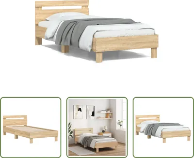 Produktbild von The Living Store Bettgestell mit Kopfteil Sonoma-Eiche 100x200 cm Holzwerkstoff