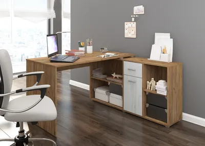Obrázok produktu pre Meblocross Rohový písací stôl Beat P - craft zlatý / craft biely