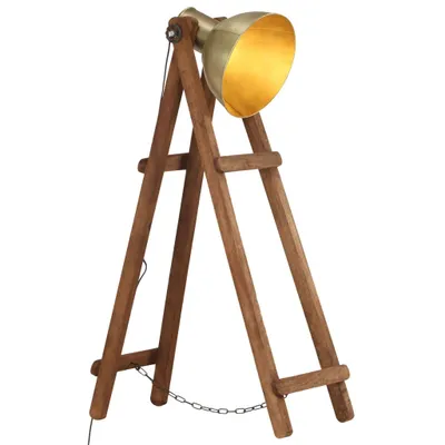 Imagen del producto de Lámpara de pie madera maciza de mango latón E27