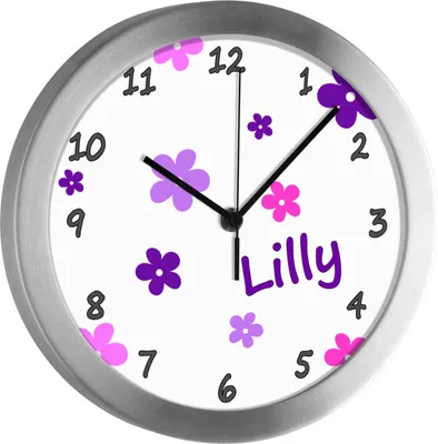 Produktbild von Kinderzimmer Funkwanduhr, Funkuhr Wanduhr Kinder, Blume lila rosa 25 cm