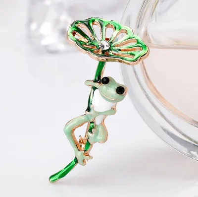 Produktbild von Niedlicher Tierfrosch, Lotusblatt, Strass-Intarsien-Brosche, Anstecknadel, Emaille-Anstecknadel