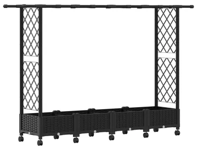 Obrázok produktu pre Vyvýšený záhon s pergolou a strechou, čierna, 203 x 40 x 127 cm, plast
