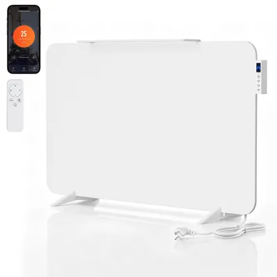 Immagine prodotto di Riscaldatore a infrarossi Vigevee, 800W, bianco, pannello riscaldante elettrico, controllo Wi-Fi, telecomando, porta asciugamani
