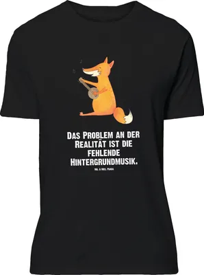 Produktbild von Mr. & Mrs. Panda T-Shirt Fuchs Gitarre - Schwarz - Geschenk, Tshirt, Singen, Optimistisch, Lagerfeuer, Shirt, Oversize, mit Spruch, Musik