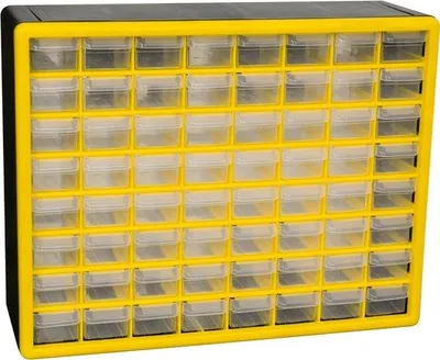 Productafbeelding van Unyqoos® Kunststof opbergkast met 64 lades, 50,8 x 15,2 x 40,6 cm, stapelbaar en wandmontabel, robuuste opbergoplossing met handgrepen