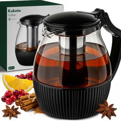 Produktbild von Kuketo | Glas-Teekanne 1,8 L Mit Edelstahl-Sieb – Hitzebeständiger Teebereiter Für Tee, Kräuter & Aufgüsse – Elegantes Design
