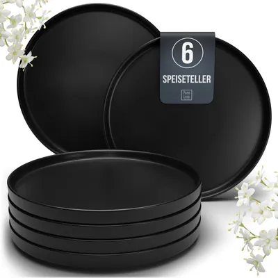 Produktbild von PURE LIVING Manhattan Speiseteller, 6er-Set, Steingut, Schwarz Matt