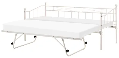 Produktbild von BELIANI Tagesbett Beige Metall mit Lattenrost 90 x 200 cm Ausziehbar Modernes Ausziehbett für 2 Personen Gästezimmer Kinderzimmer Jugendzimmer