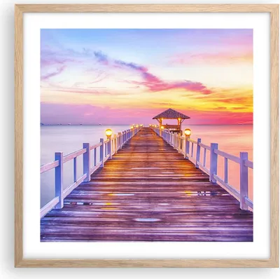 Produktbild von Gerahmtes Poster - Rahmen in heller Eiche - Sonnenuntergang Wasser Brücke Horizont - 50x50 cm - Wand Bild - Wanddeko - Wandbilder - Wandposter - Bilderrahmen - Bilder - Kunstdruck - P2NAC50x50-2515