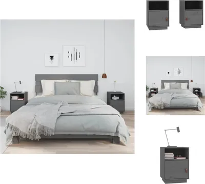 Produktbild von vidaXL Nachttische 2 Stk. Grau 40x34x55 cm Massivholz Kiefer -  Nachttische